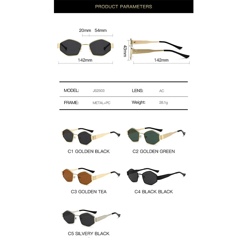 1/2/5Pieces/Set of Sunglasses Fashion Hexagon Sun Glasses Men Women Trendy Metal Accessory Eyewear Outdoor Cycling Eyeglasses