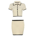 Ribbed Women 2 Piece Set Polo Neck Button Shorts Crop Tops+Mini Skirts Matching Stretch Elegant Streetwear Outfits