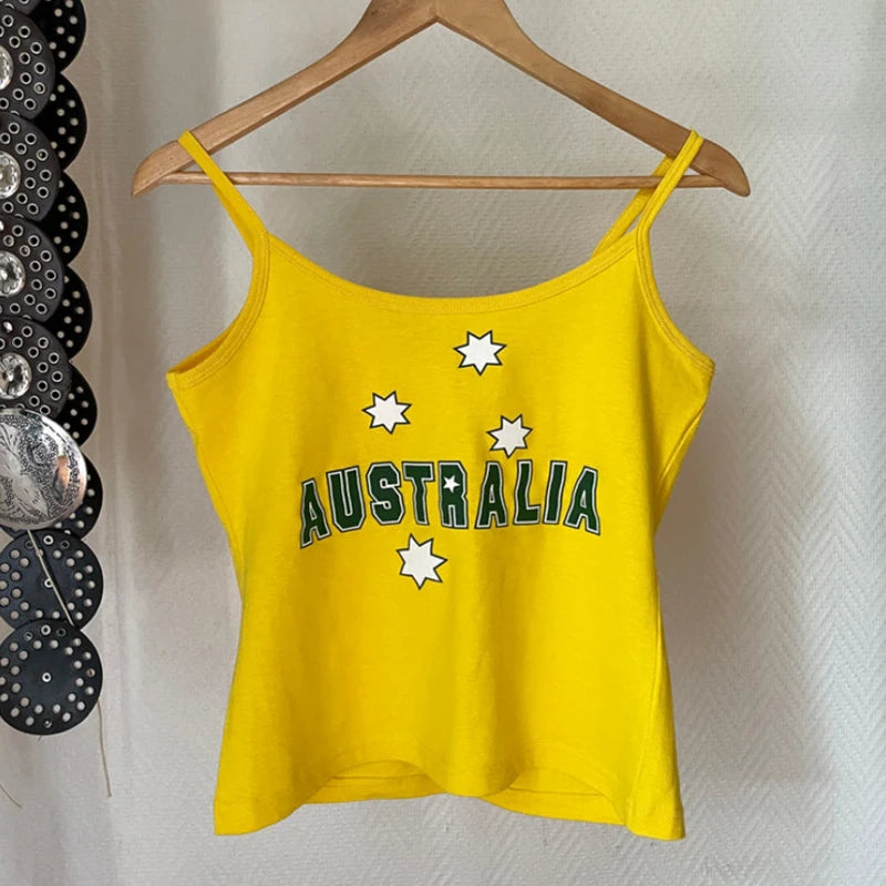 Hot Sexy Brazil Streetwear Sling Yellow Crop Top for Women Girl Casual Clothes Elastic Camis Sleeveless Backless Short Tank Tops
