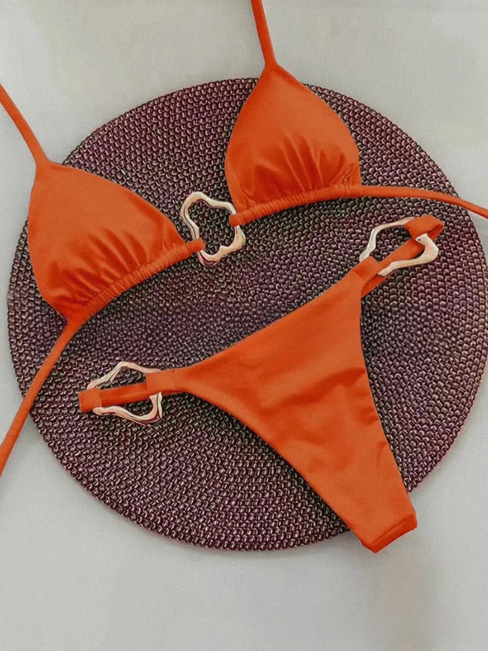 New Sexy Bikini Solid Color Lace-Up Split Two-Piece Swimsuit for Women