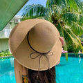 Fashion Women Straw Sun Hat Summer Wide Brim UV Protection Panama Hat with Belt Strap Outdoor Beach Vacation Travel Accessories