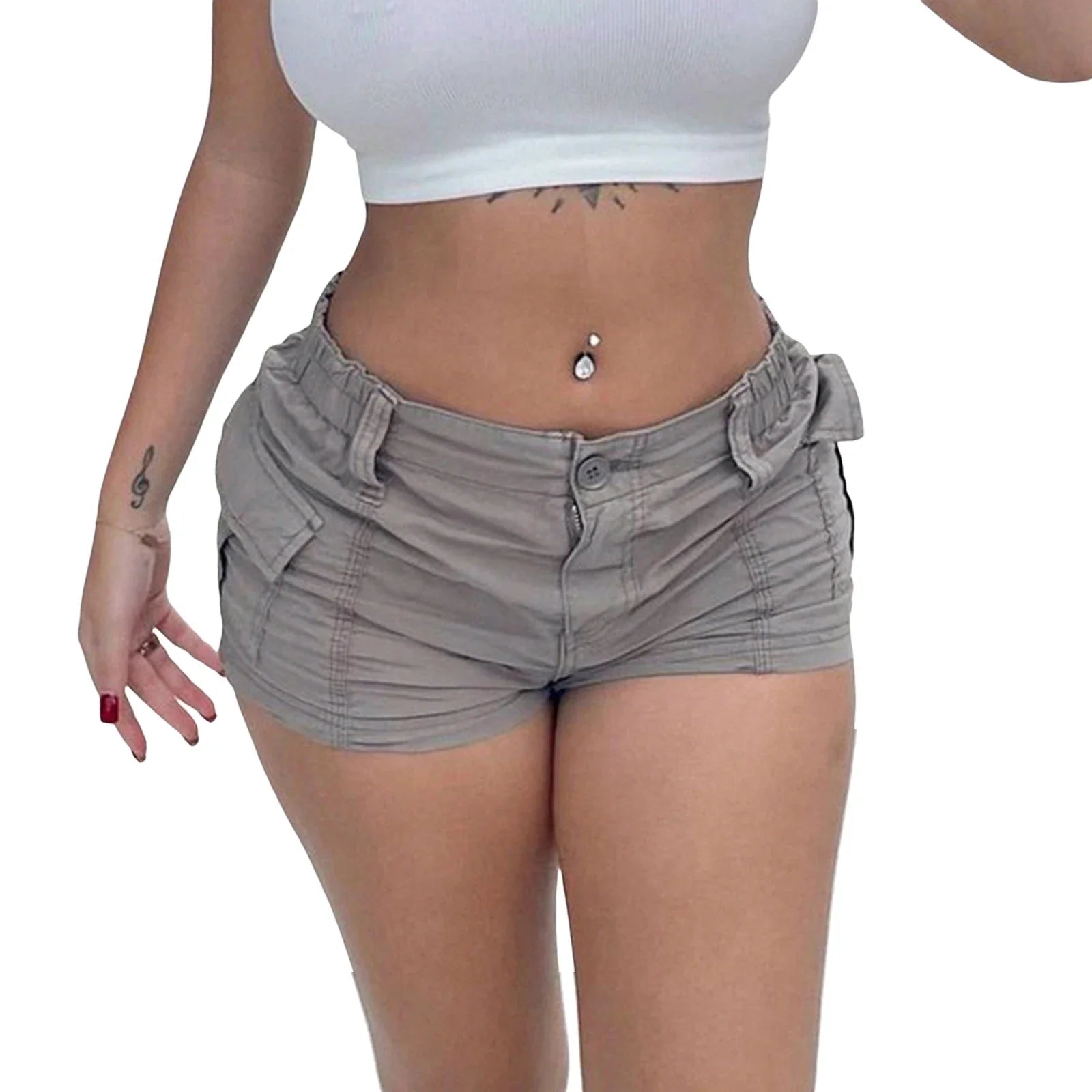 Y2K Cargo Shorts for Women Fashion Vintage Solid Color Low Rise Denim Short Summer Casual Sexy Jeans Short Pants with Packets