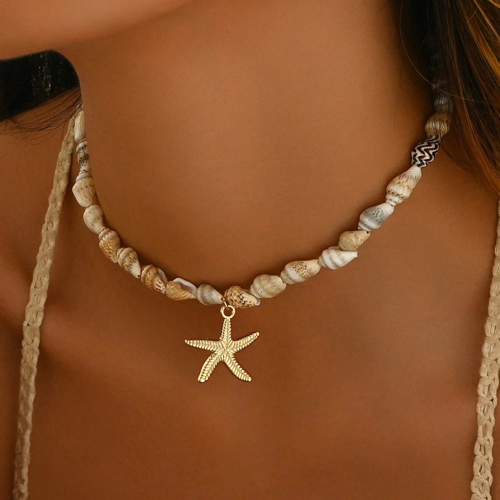Fashionable Natural Seashell Beaded Necklace Shell Pendant Ocean Inspired Jewelry Choker Suitable for Women Holiday Party Daily