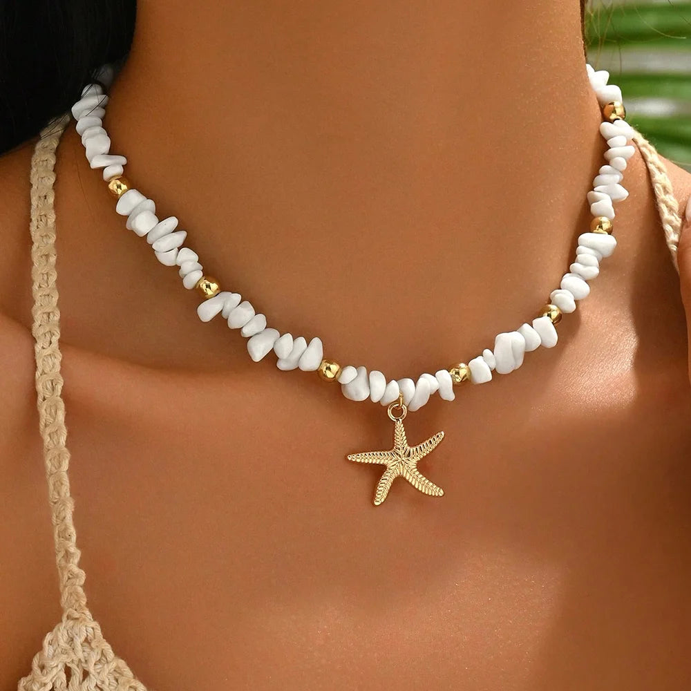 Fashionable Natural Seashell Beaded Necklace Shell Pendant Ocean Inspired Jewelry Choker Suitable for Women Holiday Party Daily