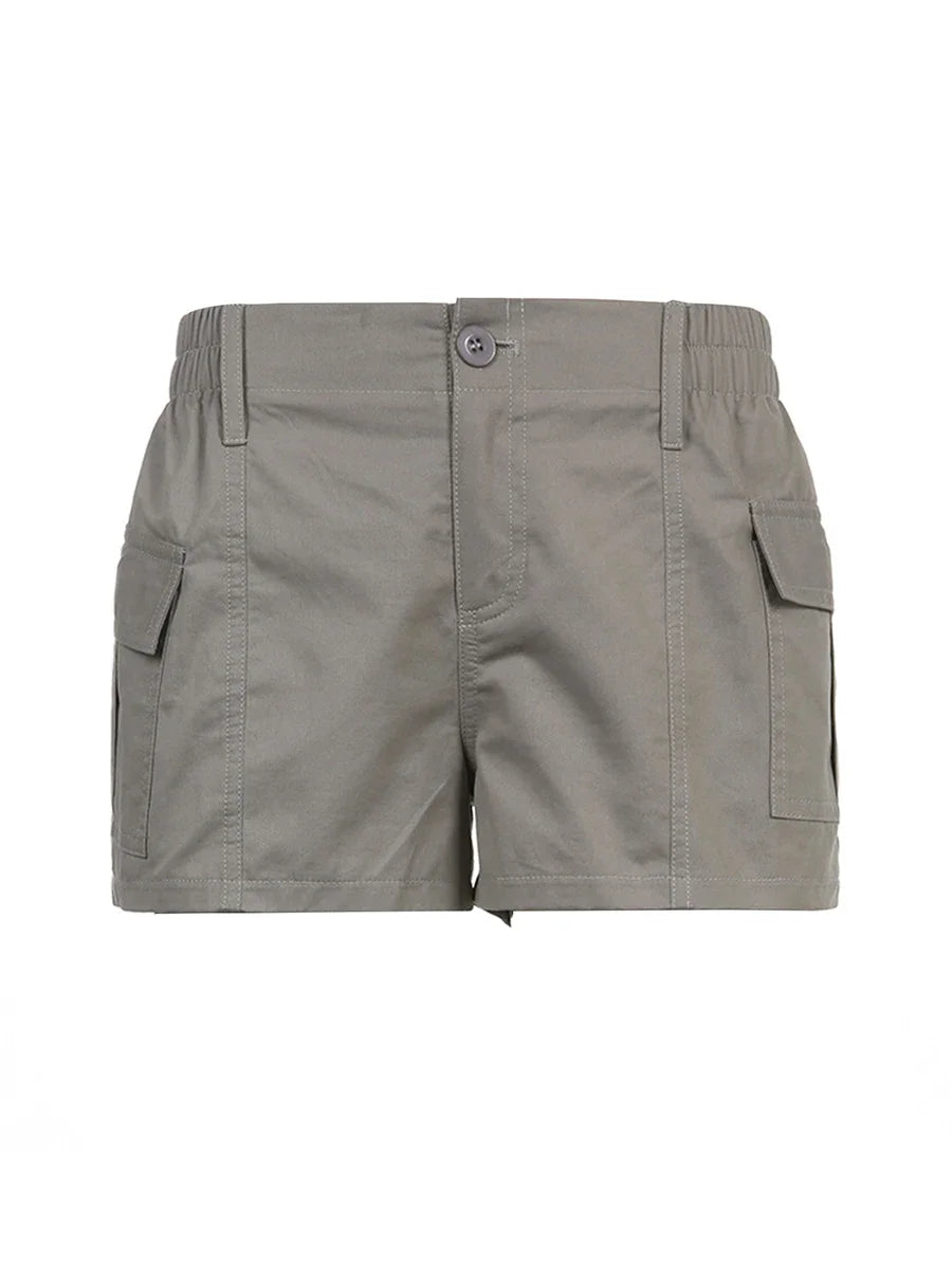 Y2K Cargo Shorts for Women Fashion Vintage Solid Color Low Rise Denim Short Summer Casual Sexy Jeans Short Pants with Packets
