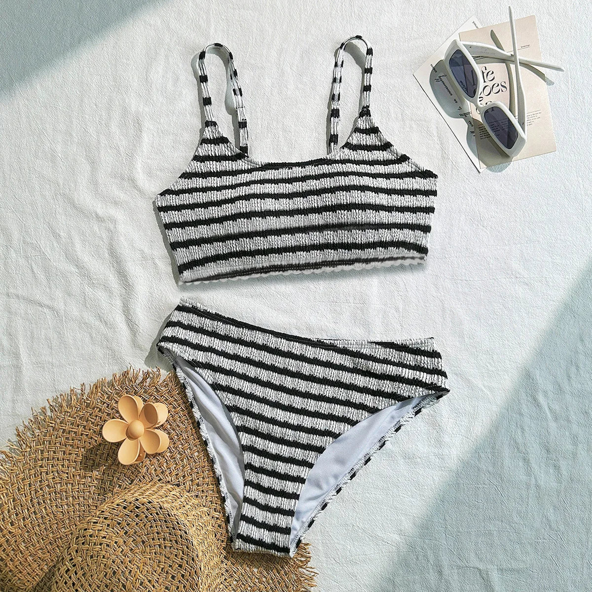 Sexy Striped Bikini Set Women Halter Pleate Push up Swimsuit Two-Pieces Brazilian Beach Bathing Suit Holiday Swimwear Women