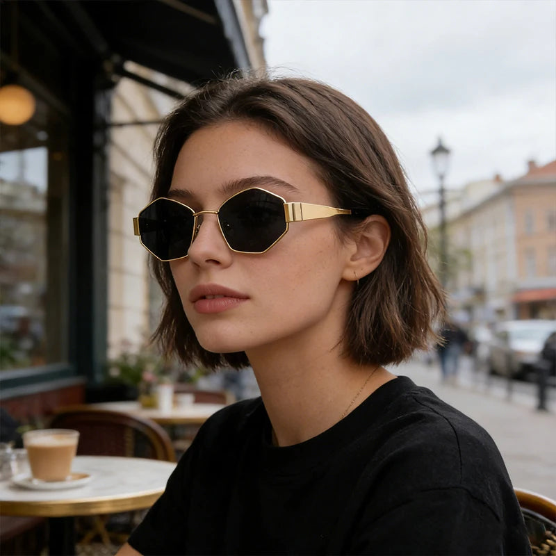 1/2/5Pieces/Set of Sunglasses Fashion Hexagon Sun Glasses Men Women Trendy Metal Accessory Eyewear Outdoor Cycling Eyeglasses